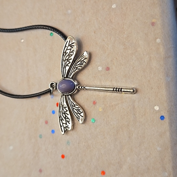 Silver Dragonfly Shape Inlaid Gemstone Fashion Pendant Necklace Boho - Picture 7 of 10